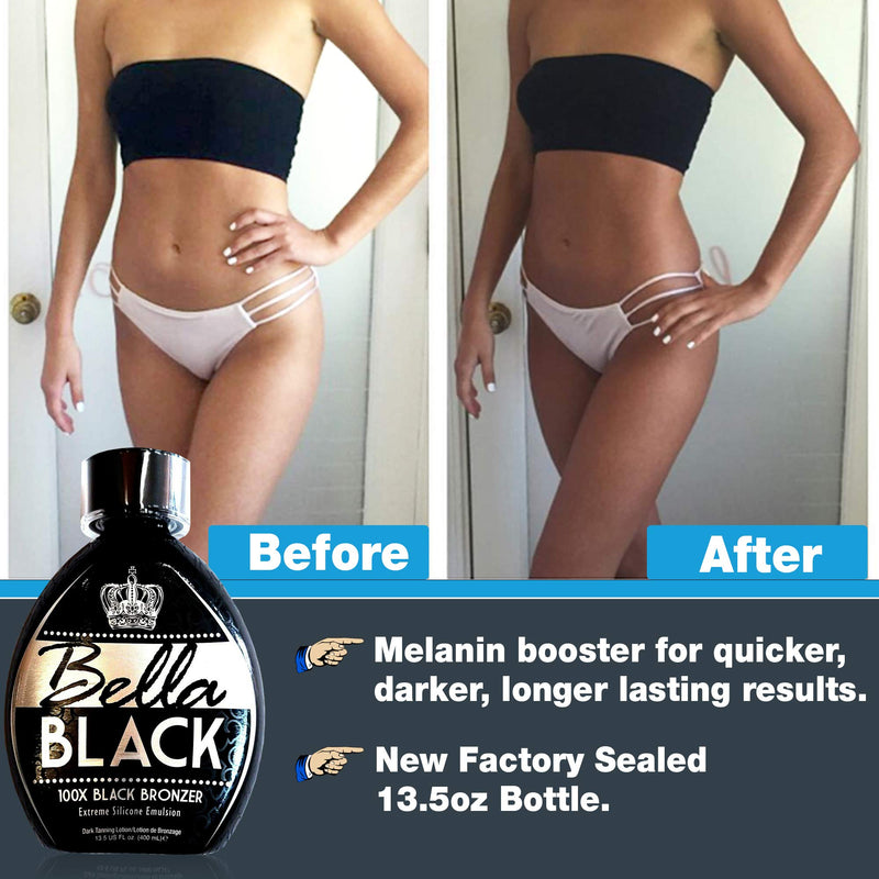 [Australia] - Bella Black 100X Bronzer Tanning Lotion – Premium Tanning Bed Lotion with Extreme Silicone Emulsion and Banana Fruit Extract – Instant Results – Dark Tanning Lotion for Indoor Tanning Beds - 13.5oz 