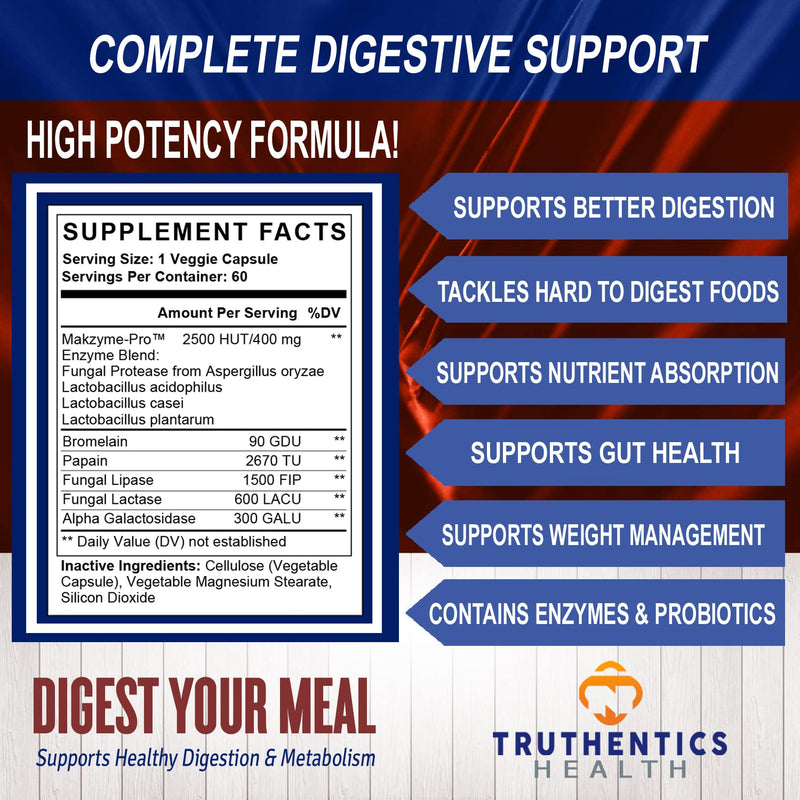 [Australia] - TRUTHENTICS Digestive Enzymes & Probiotic Supplement - Digestion Aid - Enzymes for Better Digestion, Bloating, Gas, IBS, Constipation Relief - Healthy Weight & Metabolism - Vegan Non-GMO Gluten-Free 