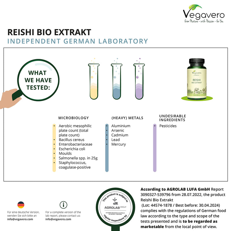 [Australia] - Organic Reishi Extract Vegavero� | 8400mg (14:1) Ganoderma Lucidum | with Polysaccharides & Beta Glucans | Mushroom Extract Powder | 90 Capsules | Vegan 