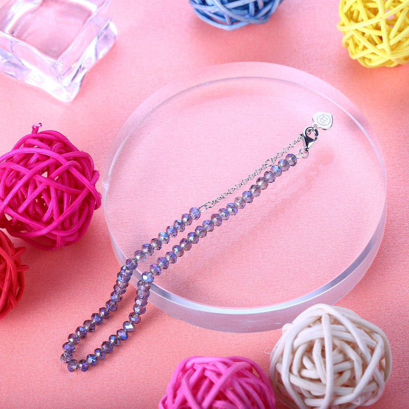 [Australia] - BlingGem Crystal Beads Anklet for Women 925 Sterling Silver Multicolor Gemstone Beads Ankle Bracelet Holiday Stylish Jewelry Gift for Girls Daughter 