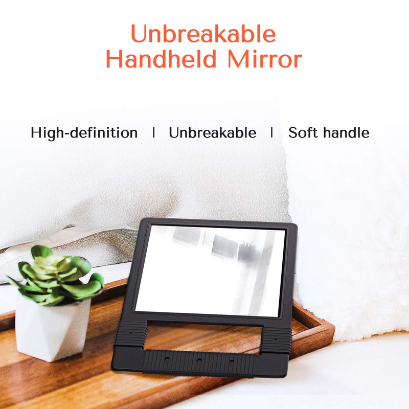 [Australia] - TASALON Hand Mirrors with Handle - Unbreakable Hand Mirror - Unbreakable Handheld Mirror with Silicone Handle for Barber Mirror, Salon Mirror, Makeup Mirror or Shower Mirror, Hand Held Mirror - Black 