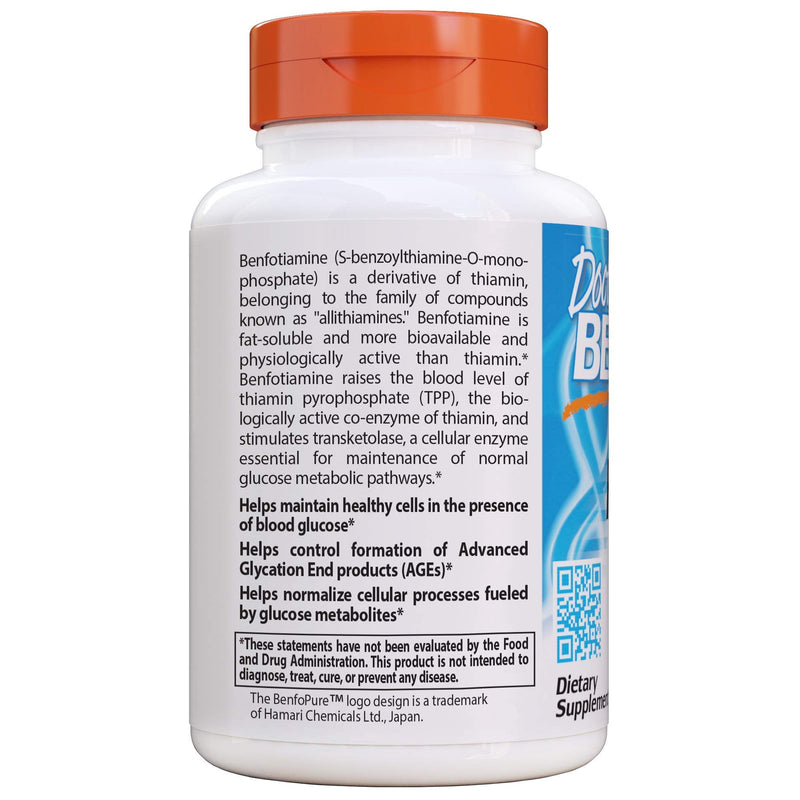 [Australia] - Doctor's Best Benfotiamine, Non-GMO, Vegan, Gluten Free, Soy Free, Helps Maintain Blood Sugar Levels, 300 mg, 60 Veggie Caps (DRB-00270) 