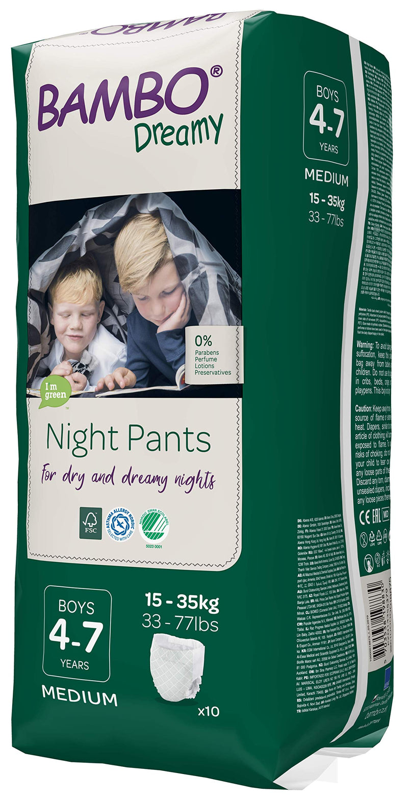 [Australia] - Bambo Nature Dreamy Boy Premium Night Pants, Aged 4-7 Size Medium (33-77 lb/15-35 kg) Pack of 10, 1000018875 10 Count (Pack of 1) 