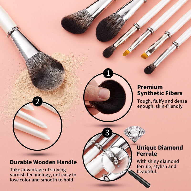 [Australia] - MIKOO-REMEI Makeup Brushes, 7Pcs Premium Synthetic Contour Concealers Foundation Powder Eye Shadows Eyebrow Makeup Brushes, Portable Travel Makeup Brush Sets (White) 7 White 