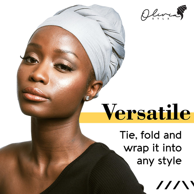 [Australia] - Head Wraps for Women - African Hair Scarf & Stretch Jersey - Long, Soft & Breathable Turban Tie Headwrap for Natural Hair Ash Gray 