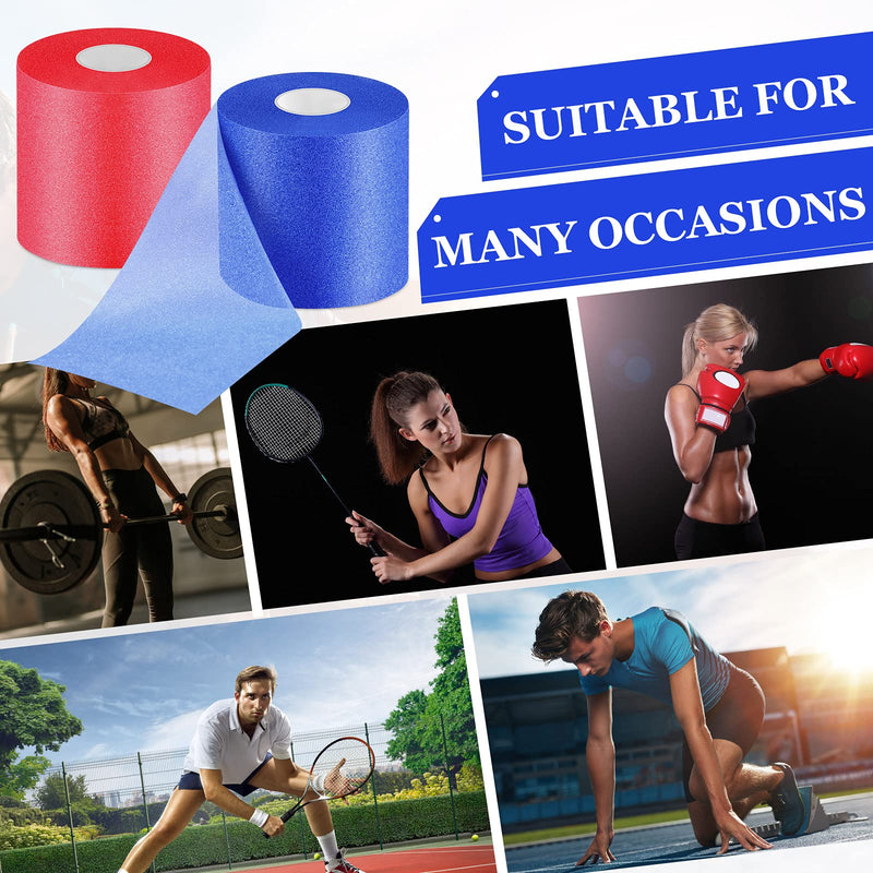 [Australia] - 2 Rolls Prewrap Athletic Tape Foam Underwrap Tape Sports Tape Foam Underwrap Bandage for Hair Wrists Elbows Knees Ankles, 2.75 Inches x 30 Yards(Rose Red, Blue) Rose Red, Blue 