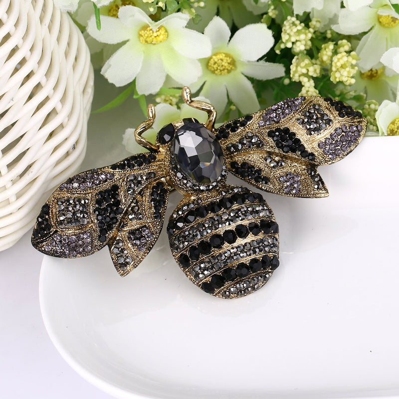 [Australia] - EVER FAITH Rhinestone Crystal Honeybee Insect Brooch Gold-Tone Black 