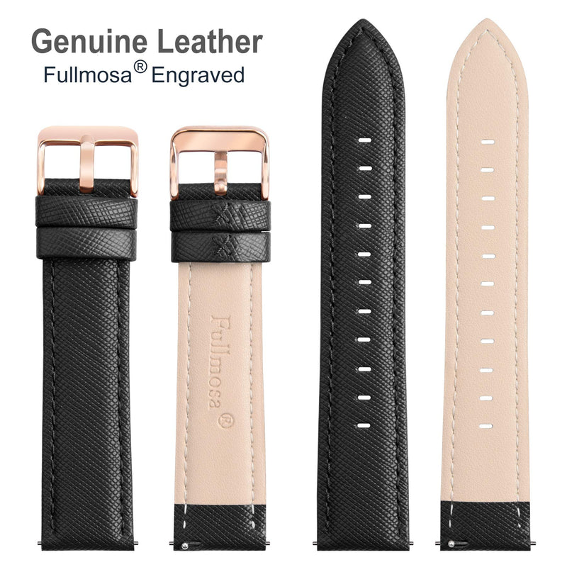 [Australia] - 6 Colors for Quick Release Leather Watch Band, Fullmosa Cross Genuine Leather Replacement Wrist Strap for Men & Women 18mm 20mm 22mm 24mm 14MM Black 