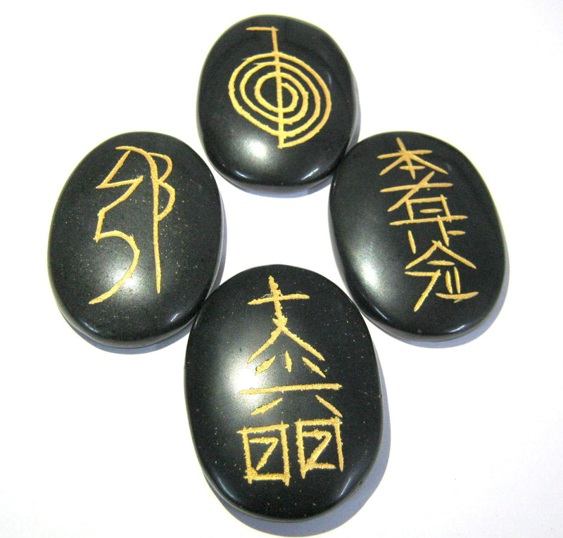 [Australia] - Usui Reiki Symbol Carved Black Agate Set Crystal Healing Wellness Men Women Gift Reiki feng Shui Gemstone Energy Meditation 