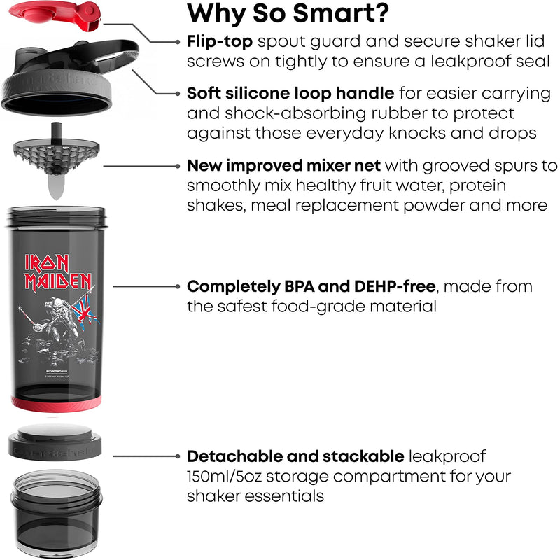 [Australia] - Smartshake Revive Protein Shaker Bottle With Storage 750ml – Iron Maiden Gifts Merchandise Shake Cups for Protein Shakes, Guitar Gifts for Men, Rock Band Collection 