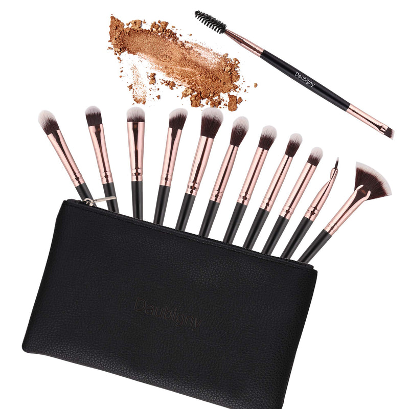 [Australia] - Daubigny Eye Makeup Brushes, 12 PCS Professional Eye shadow, Concealer, Eyebrow, Foundation, Powder Liquid Cream Blending Brushes Set With Carrying Bag (Black) Black 