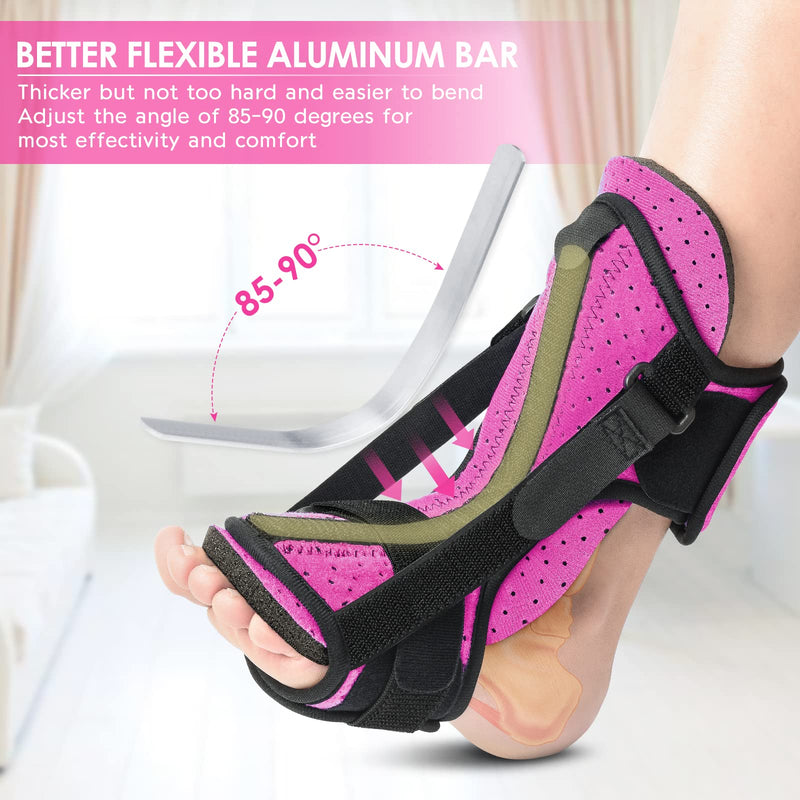 [Australia] - Plantar Fasciitis Night Splint: 2 Packs 2022 Upgraded Plantar Fasciitis Brace with Soft Memory Foam Pad | Ankle Brace for Plantar Fasciitis Relief Achilles Tendonitis Relief Foot Drop Heel Arch Pain Support for Women Pink 