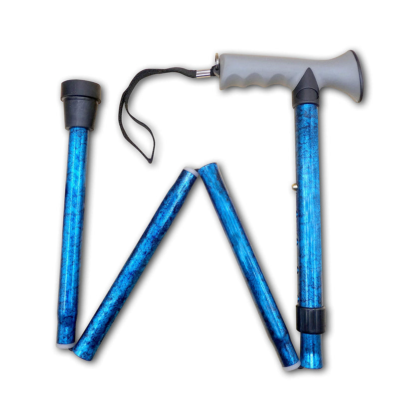 [Australia] - Walking Stick – Gel Handle Comfort Grip Collapsible Folding Cane for Men & Women - Adjustable Length - by Life Healthcare - Blue Crackle 