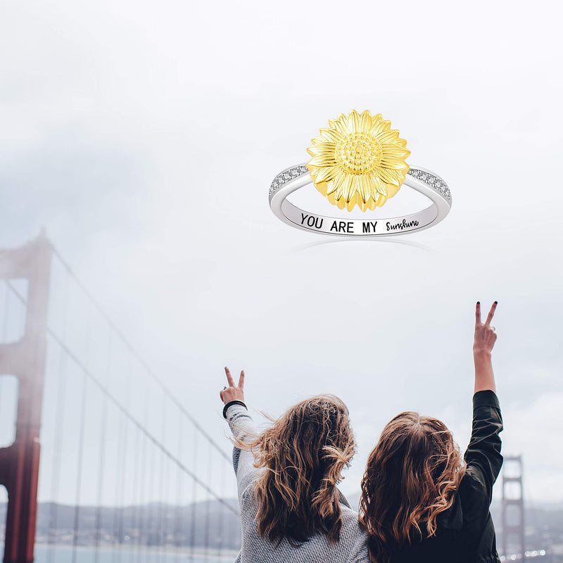 [Australia] - You are My Sunshine Urn Ring 925 Sterling Silver Keepsake Memorial Cremation Sunflower Ashe Ring for Women 8 