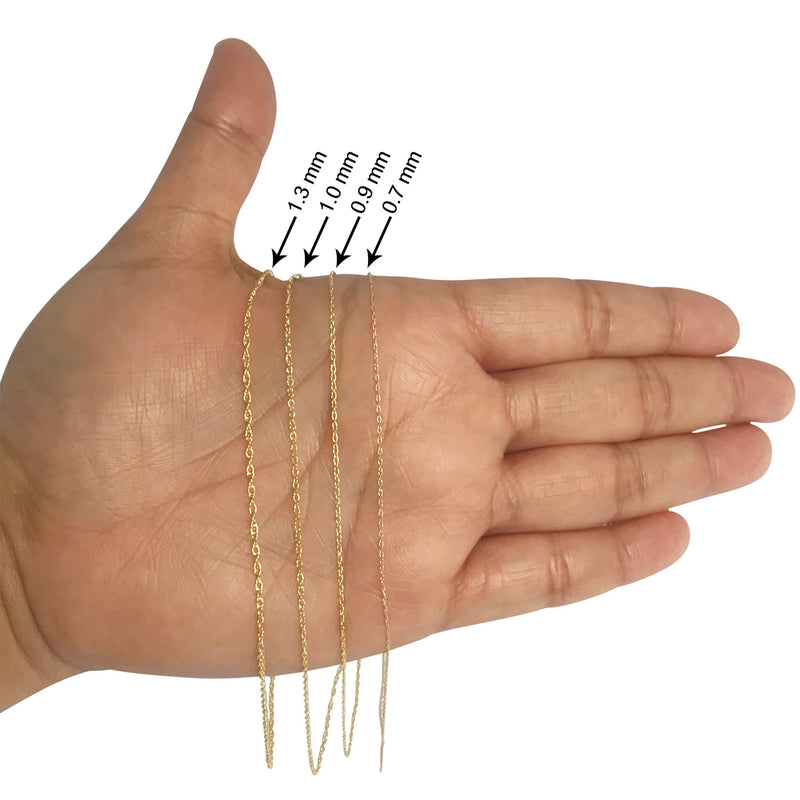 [Australia] - 14k Yellow Gold Rope Chain Barely-There Necklace (0.7 mm, 0.9 mm, 1 mm or 1.3 mm) - Thin And Lightweight 14.0 Inches 0.7 mm wide 