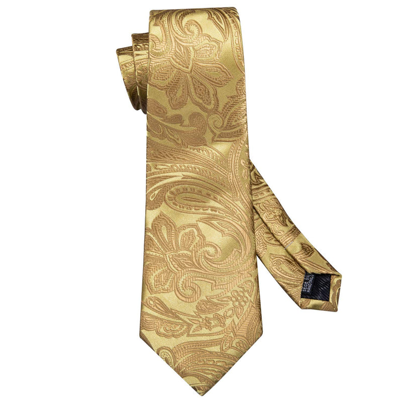 [Australia] - Barry.Wang Silk Tie and Pocket Square Set for Men Paisley Necktie Cufflinks Set A-a Gold Set 