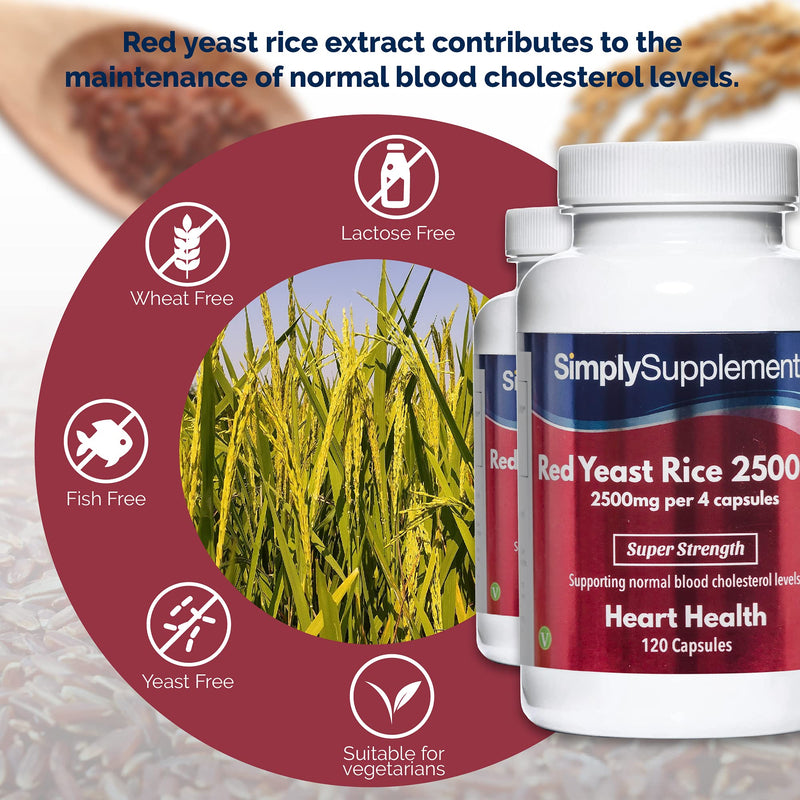 [Australia] - Red Yeast Rice 2500mg Super Strength | Supports Healthy Cholesterol Levels | Vegan & Vegetarian Friendly | 240 Capsules in Total = 60 Day Supply | Manufactured in The UK 