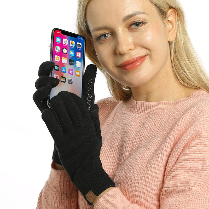 [Australia] - Winter Touchscreen Gloves for Men & Women 3 Fingers Dual-layer Touch Screen Warm Lined Anti-Slip Knit Texting Glove, Black, Medium 
