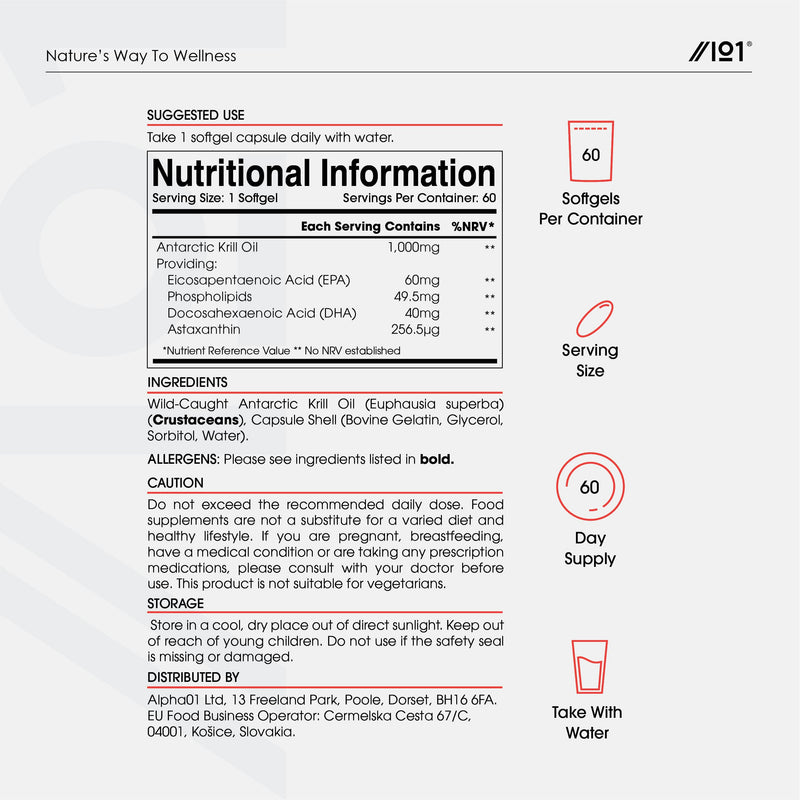 [Australia] - Antarctic Krill Oil 1000mg | Wild-Caught, High Omega 3s EPA, DHA, Astaxanthin & Phospholipids | 2 Months Supply | Sustainably Sourced – Halal, 60 Softgels 