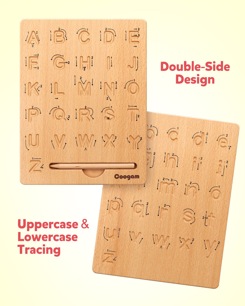 [Australia] - Coogam Wooden Letters Practicing Board, Double-Sided Alphabet Tracing Tool Learning to Write ABC Educational Toy Game Fine Motor Montessori Gift for Preschool 3 4 5 Years Old Kids 
