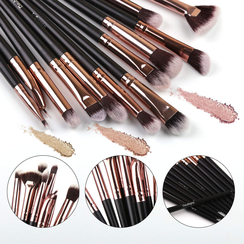 [Australia] - Daubigny Eye Makeup Brushes, 12 PCS Professional Eye shadow, Concealer, Eyebrow, Foundation, Powder Liquid Cream Blending Brushes Set With Carrying Bag (Black) Black 