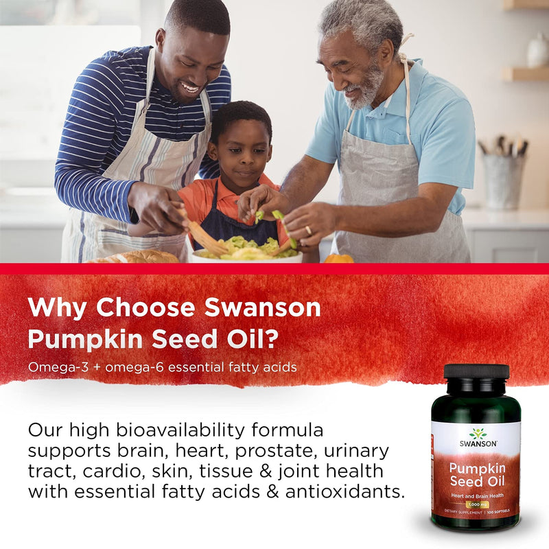 [Australia] - Swanson Pumpkin Seed Oil - Supports Brain Health, Heart Health, Prostate Health, and More - Combination Herbal Supplement with High Bioavailable EFAs - (100 Softgel Capsules, 1000mg Each) 1 