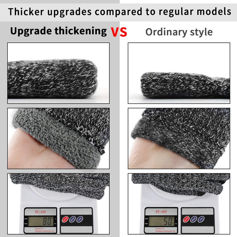 [Australia] - Achiou Winter Knit Gloves Thicken Warm Touchscreen Thermal Soft Lining Texting Generation Ⅱ Upgraded Black & White Thick Medium 