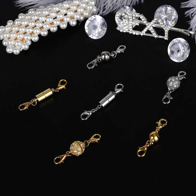 [Australia] - Magnetic Jewelry Clasps Magnetic Lobster Clasps for Necklace Bracelet Jewelry Making Rhinestone Ball Style, Cylindrical and Ball Tone (Gold and Silver) 12 Pieces 