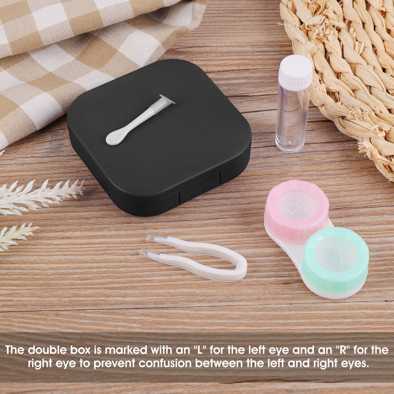 [Australia] - Sibba Contact Lens Cases with Mirror, Contact Lens Holder Mini Box Container, Portable Contact Lens Soaking Case with L and R Caps for Travel Black 