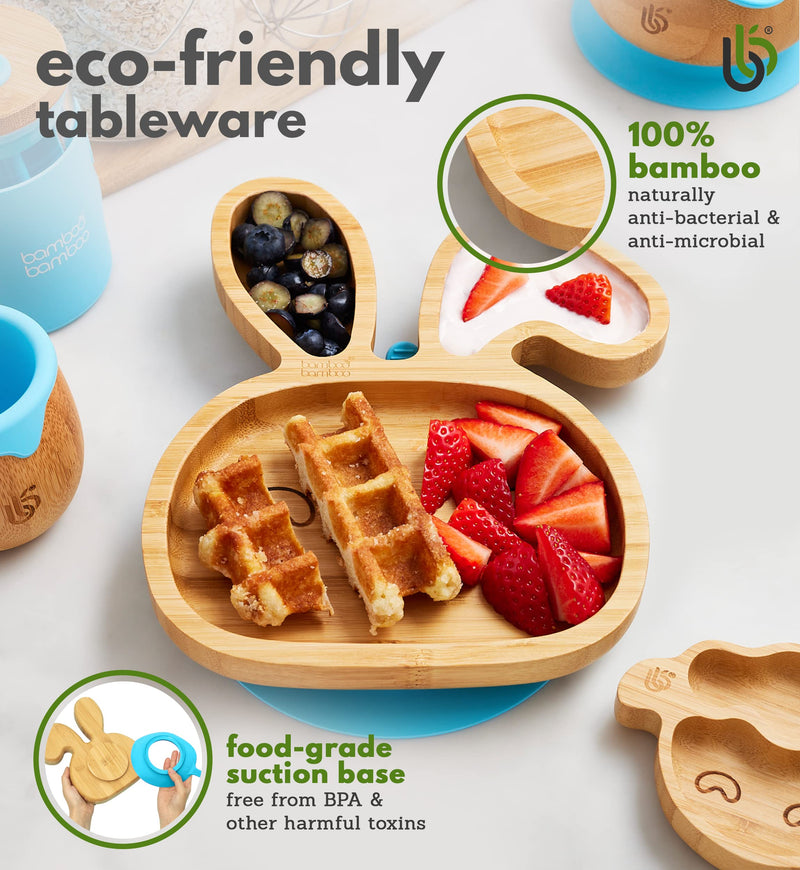 [Australia] - bamboo bamboo ® Baby Plate– Kids and Toddler Suction Cup Bamboo Plate for Babies | Non-Toxic | Cool to The Touch | Ideal for Baby-Led Weaning (Bunny, Blue) 