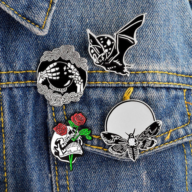 [Australia] - DINGJIN 4 Pcs Punk Enamel Brooch Pin Bat Bee Skeleton Collar Pins Badge Corsage Brooch,Silver Silver 