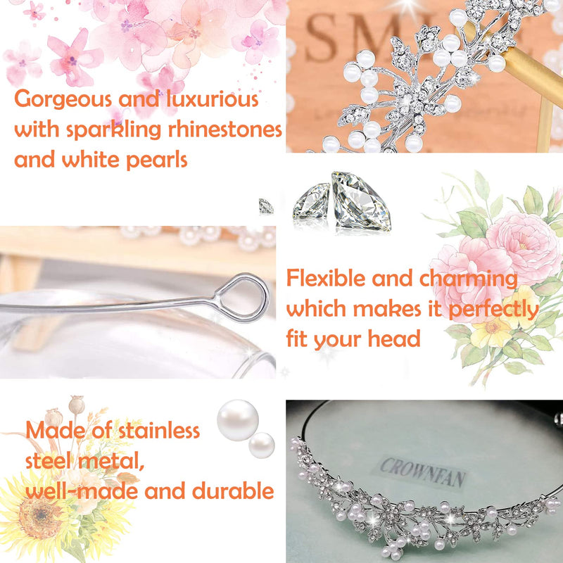[Australia] - Flower Rhinestone Pearls Crowns Headband, Silver Crystal Bridal Crown Tiara for Girls Women Luxury Princess Hairband Headwear Wedding Prom Birthday Tiara Cosplay Party Costumes Hair Accessories 