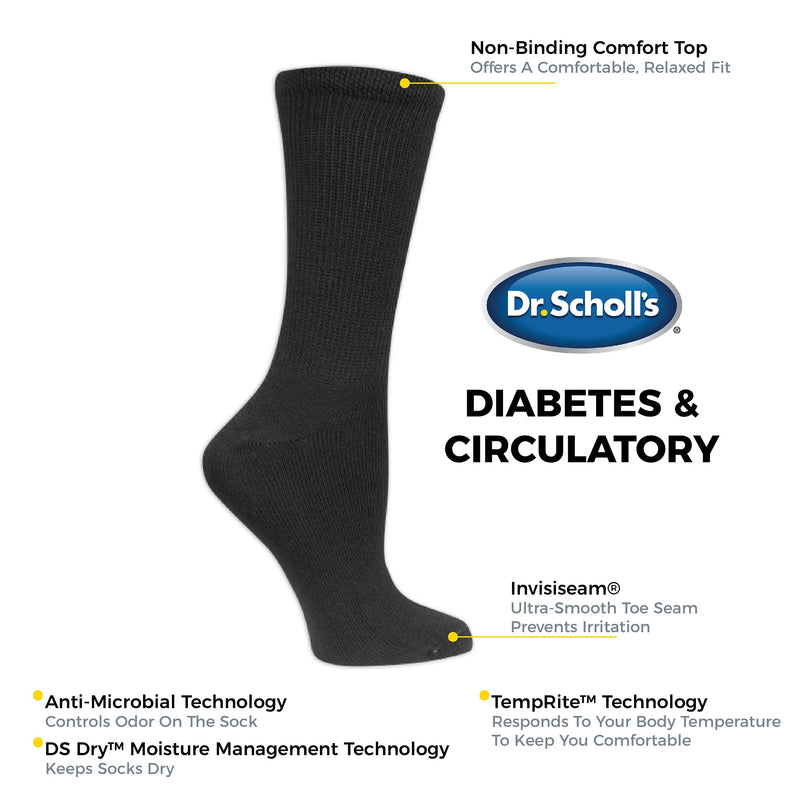 [Australia] - Dr. Scholl's Women's Diabetes & Circulator Socks - 4 & 6 Pair Packs Crew 8-12 Black 
