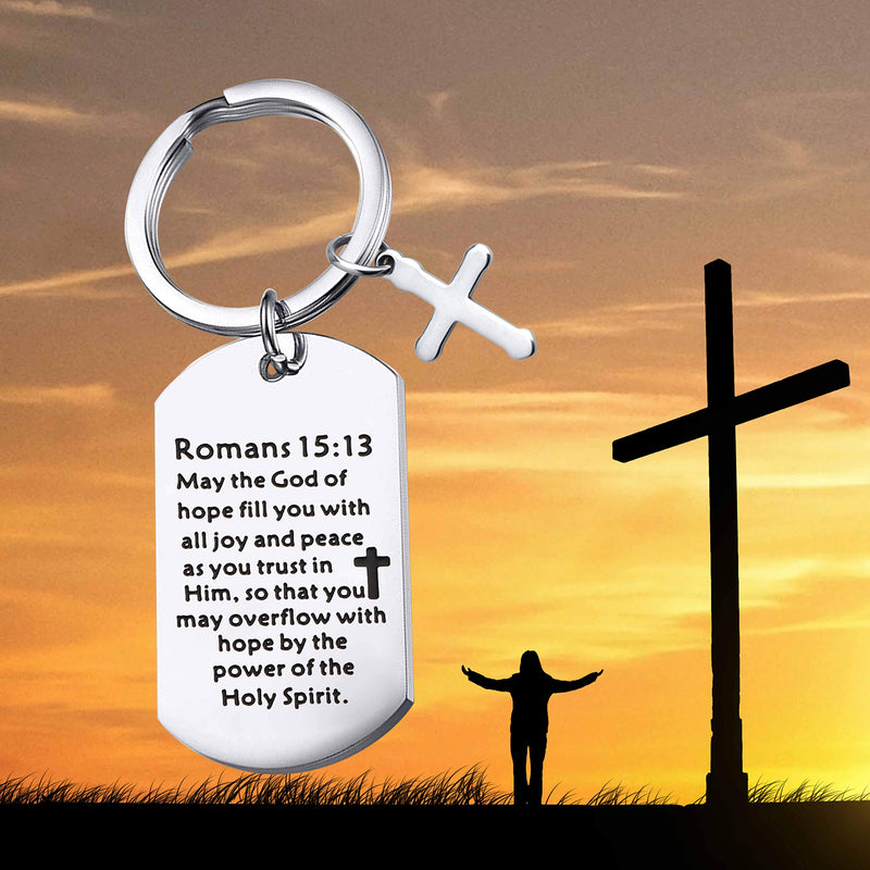 [Australia] - FUSTMW Christian Keychain Gifts Religious Gifts Bible Verse Jewelry May The God of Hope Fill You with All Joy and Peace Romans 15:13 Scripture Key Chains 