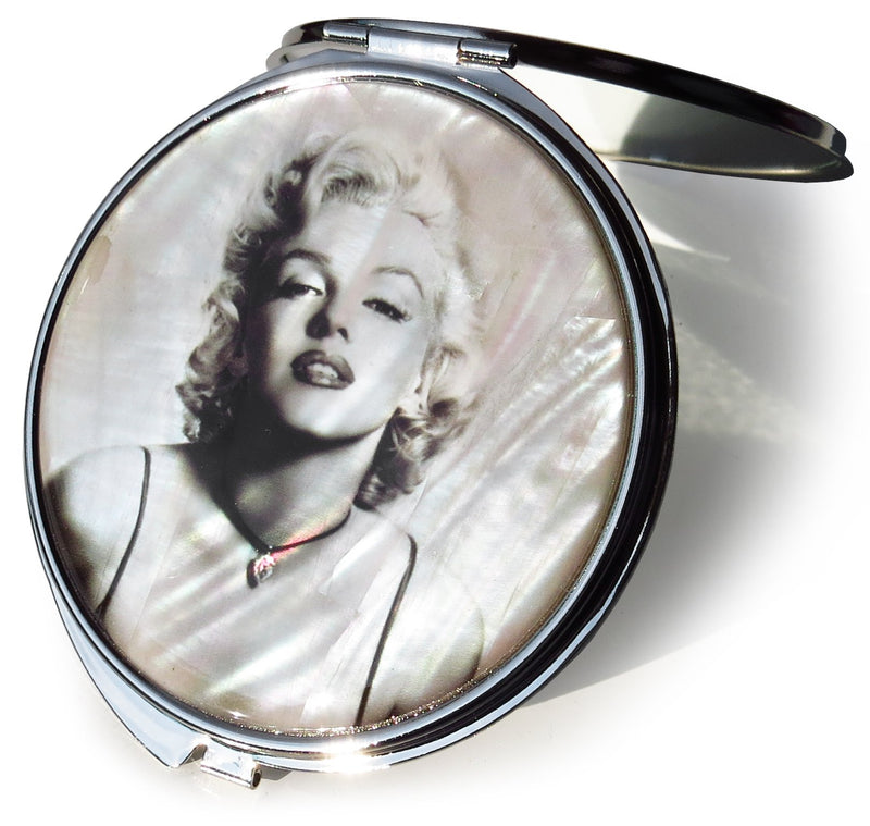 [Australia] - MADDesign Marilyn Monroe Makeup Mirror Mother of Pearl Metal Dual Compact Folding Magnify Gray Grey 