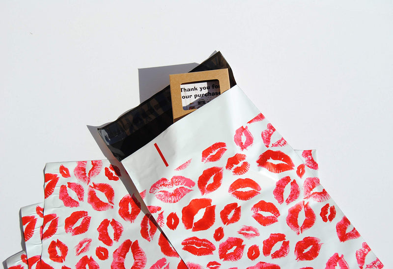 [Australia] - Lips Poly Mailers Red Kiss for Make Up Lip Gloss LipStick Self Sealing Envelope Wide Lip Print Waterproof Shipping | Pack of 25 | Size 10 x 6.75" inches 