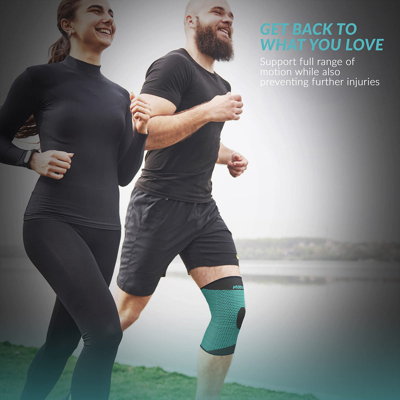 [Australia] - MODVEL Professional Knee Brace | Knee Compression Sleeve Support | FSA or HSA eligible | Medical Grade Knee Pads for Running, Meniscus Tear, ACL, Arthritis, Joint Pain Relief. Turquoise Small 