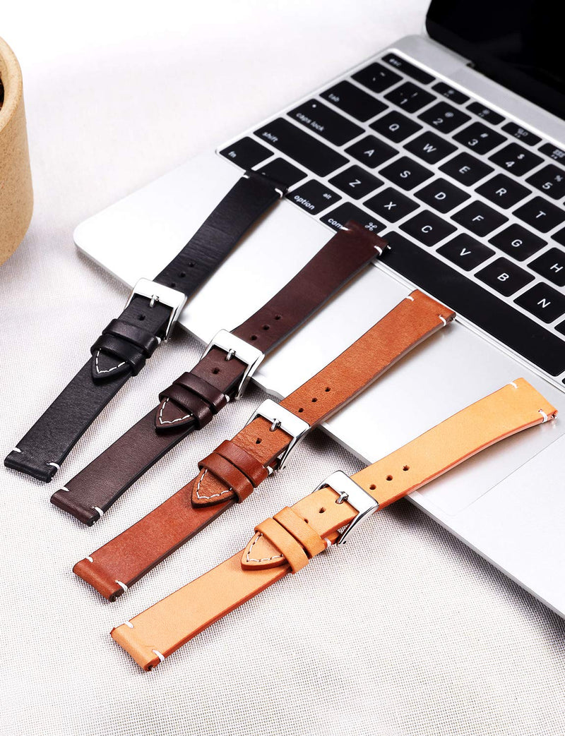 [Australia] - BINLUN Genuine Leather Watch Straps Quick Release Leather Watch Bands with Stainless Metal Buckle Clasp for Men Women 12mm 14mm 16mm 18mm 20mm 22mm 24mm Black 