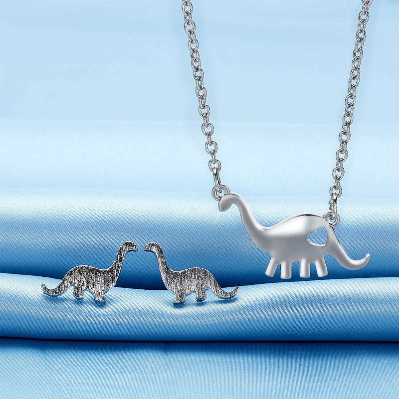 [Australia] - Christmas Dinosaur Jewelry Set, 3 Pieces Dinosaur Pendant Necklace and 3 Pairs Dinosaur Earrings 