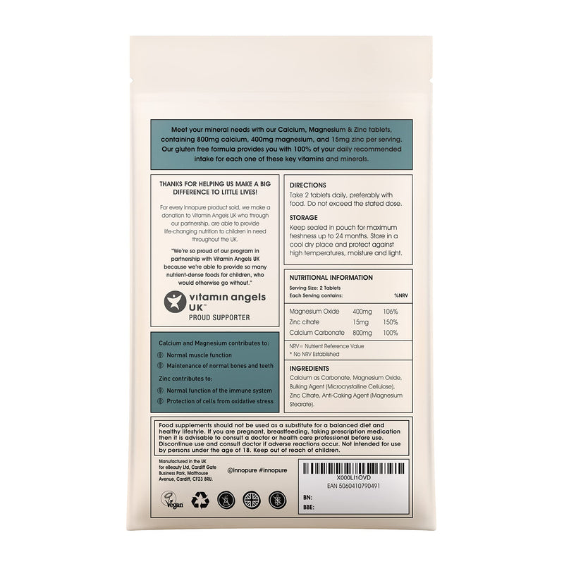 [Australia] - Calcium, Magnesium and Zinc, 120 Tablets (Mineral Supplement, for The Maintenance of Normal Bones, Teeth and Muscle Function, Vegan, Vegetarian Society Approved, Made in The UK) 