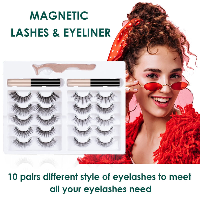 [Australia] - Magnetic Eyelashes with Eyeliner Kit 2 Tubes of Magnetic Eyeliner for Use with Magnetic False Lashes 10 Pairs Reusable 3D Invisible Magnetic Lashes Natural Look with Tweezers Easy to Apply 10 Pairs-i 