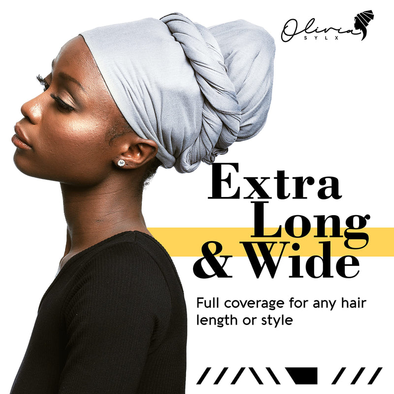 [Australia] - Head Wraps for Women - African Hair Scarf & Stretch Jersey - Long, Soft & Breathable Turban Tie Headwrap for Natural Hair Ash Gray 