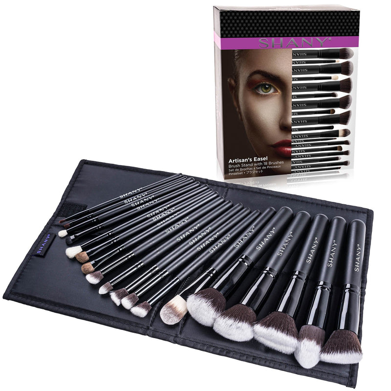 [Australia] - SHANY Artisan’s Easel – Elite Cosmetics Brush Collection, Complete Kabuki Makeup Brush Set with Standing Convertible Brush Holder, 18 pcs BLACK 