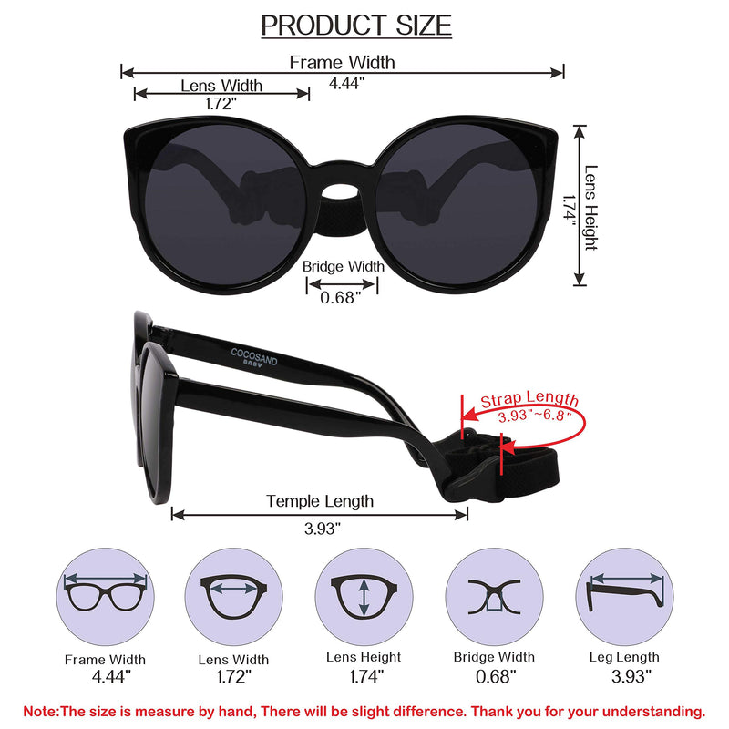 [Australia] - COCOSAND Baby Sunglasses with Strap Cateye Style UV400 Protection for Age 0-24months Black Grey 
