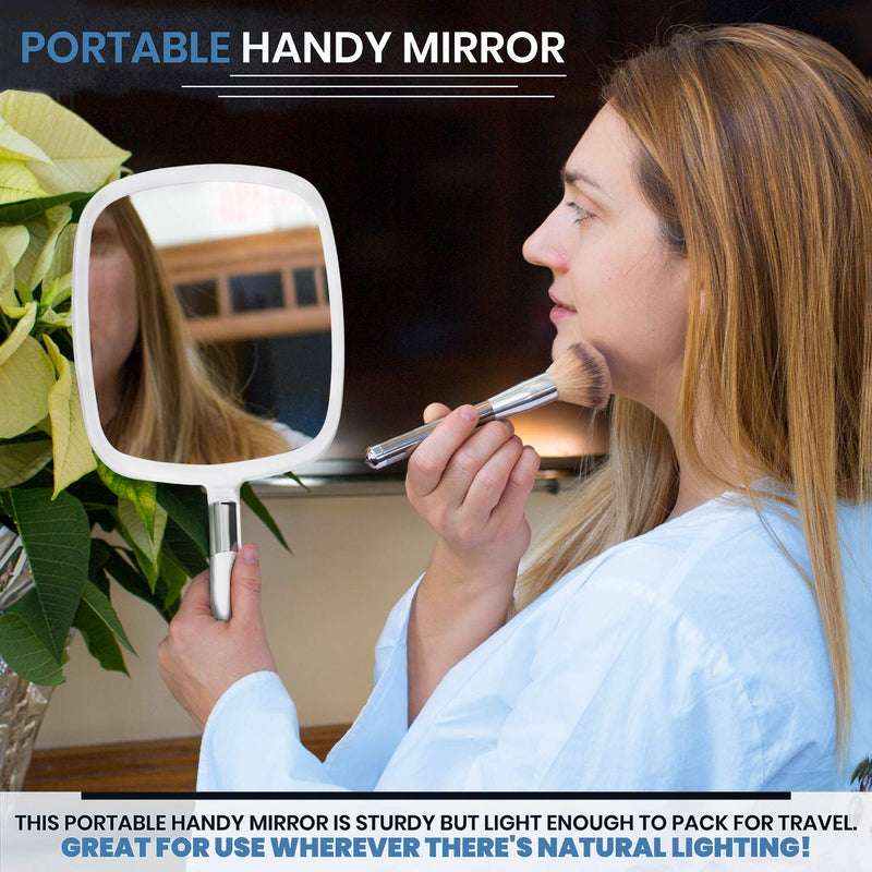 [Australia] - Mirrorvana Large & Comfy Hand Held Mirror with Handle - Professional Salon Model in White (1-Pack) 1-Pack 