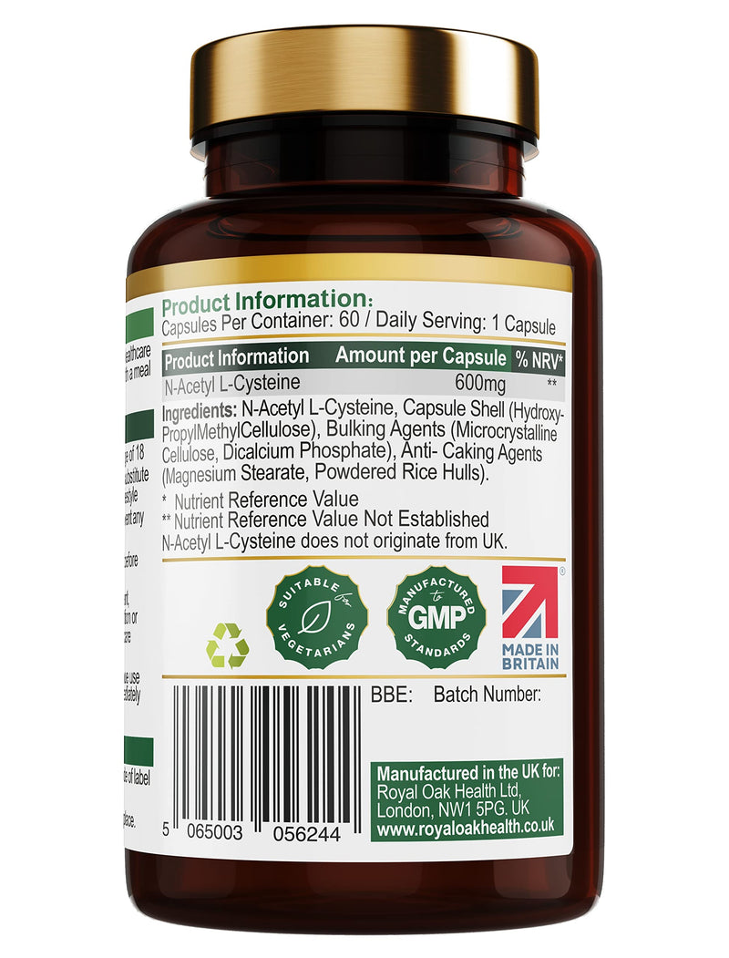 [Australia] - NAC Supplement - nac n-Acetyl-cysteine 600mg with l cysteine - High Bioavailability N Acetyl Cysteine Made in The UK by Royal Oak Health 