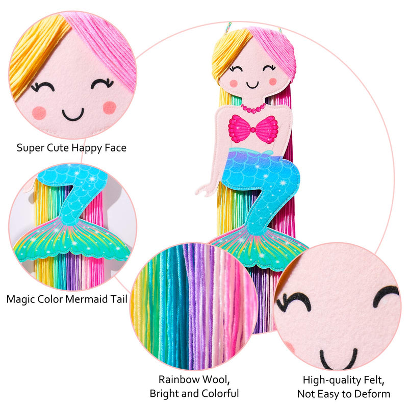 [Australia] - Beinou Hair Bow Holder Organizer for Girls Mermaid Headband Holder Colorful Yarn Tassels Hair Clip Organizer Storage Mermaid Party Decor Home Decor Rainbow 