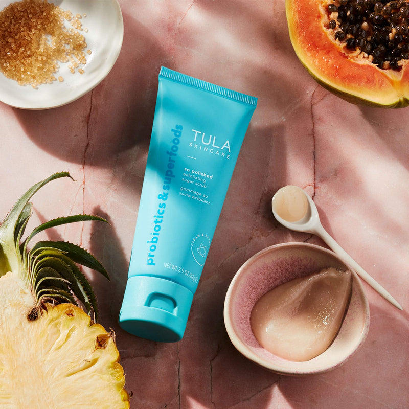 [Australia] - TULA Skin Care So Polished Exfoliating Sugar Scrub | Face Scrub, Gently Exfoliates with Sugar, Papaya, and Probiotic Extracts for a Softer and Radiant-Looking Complexion | 2.9 oz. 
