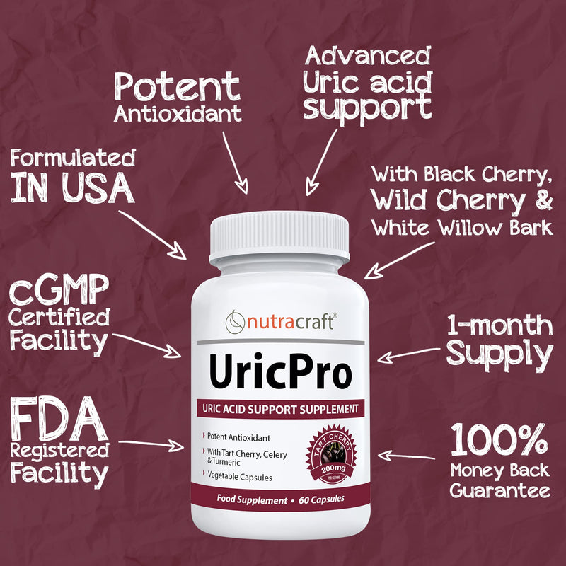 [Australia] - UricPro Uric Acid Cleanse Supplement | Tart Cherry, Turmeric, Celery, Milk Thistle, Bromelain, Cranberry & More | Non-GMO | 60 Vege Capsules 