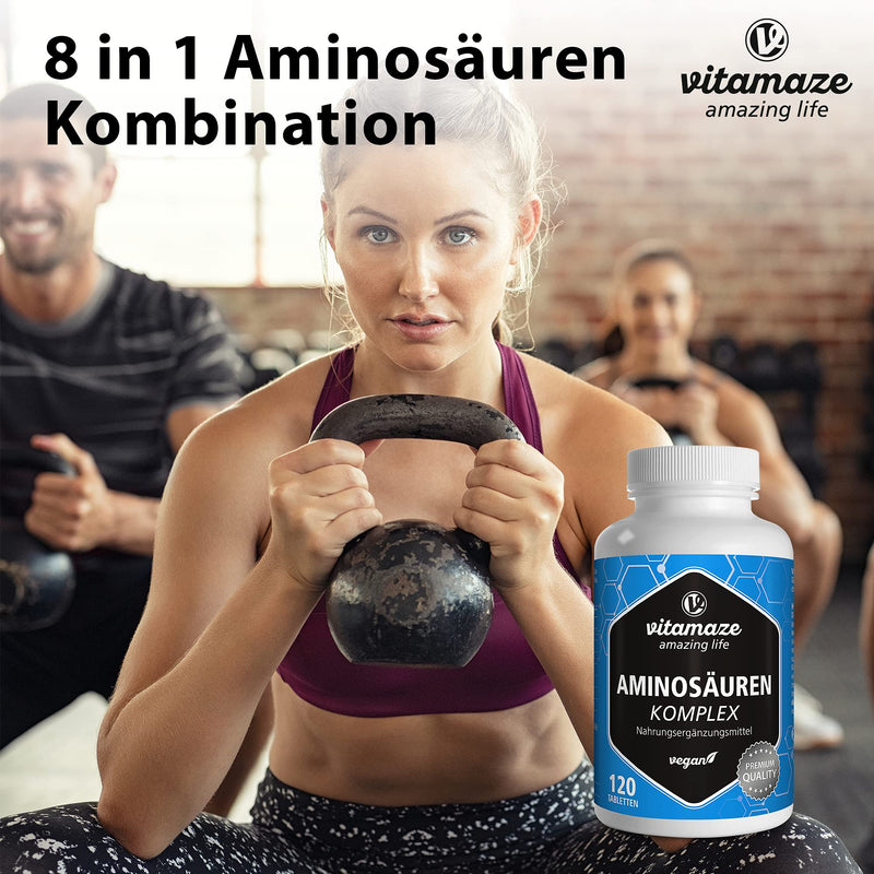 [Australia] - Amino Acid Complex high Dosage & Vegan, 120 Tablets with 8 Essential Amino acids, Natural Food Supplement Without additives 
